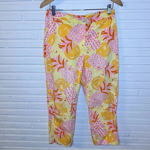 Lilly Pulitzer Vintage Yellow Pineapple Cotton Cropped Pants, Women’s Size 6
